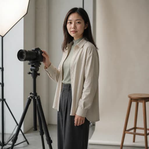 Akari, a Tokyo portrait photographer with a calm presence and soft natural styling.