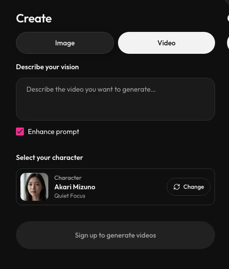 Tempteo generator interface showing an image and video mode control